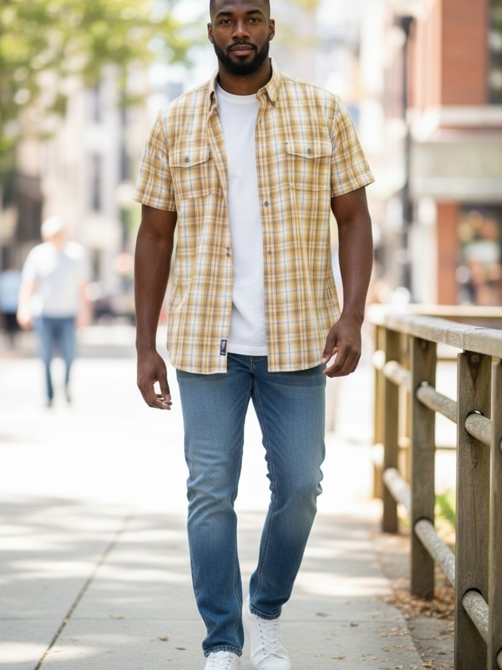 Kuhl Yellow Plaid Short-Sleeve Button-Down Shirt